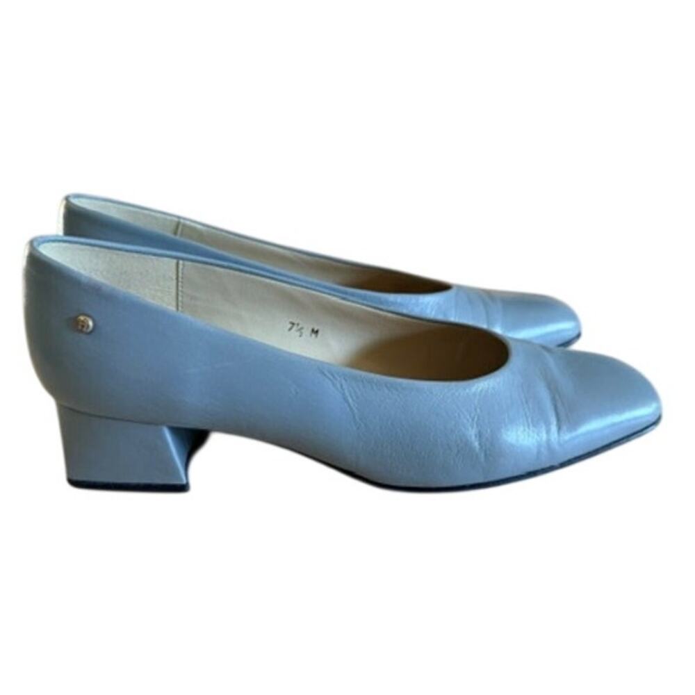 Etienne Aigner Montecarlo Leather Pumps Blue Block Heel Shoes Women's 7.5M Spain - Picture 7 of 10